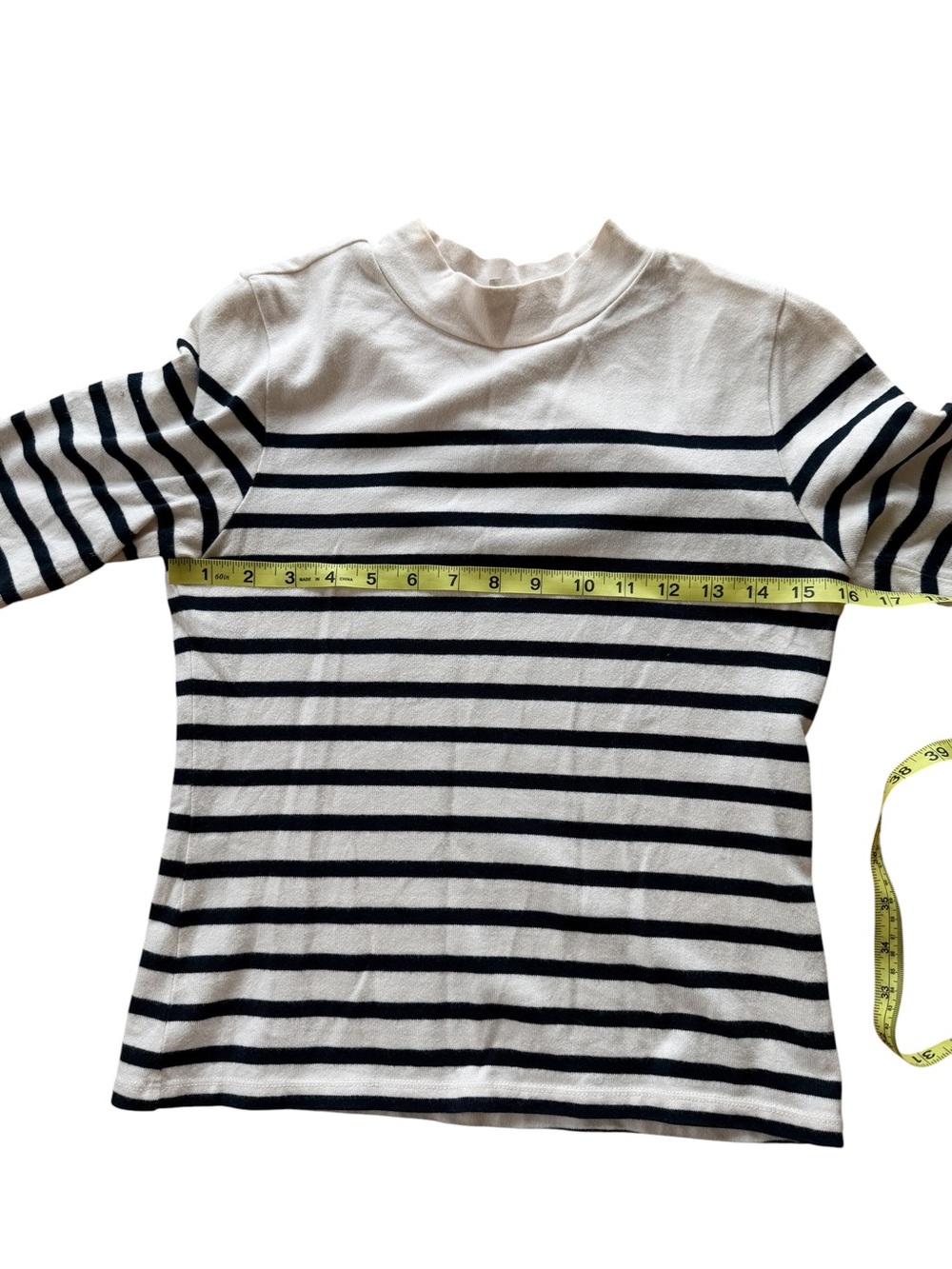 Frame Mariner Striped Short Sleeve Mock Neck Sweater Top - Picture 10 of 10